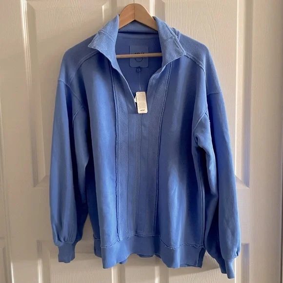 Aerie Starry Skies Oversized V- Neck Sweatshirt Blue - Picture 6 of 8